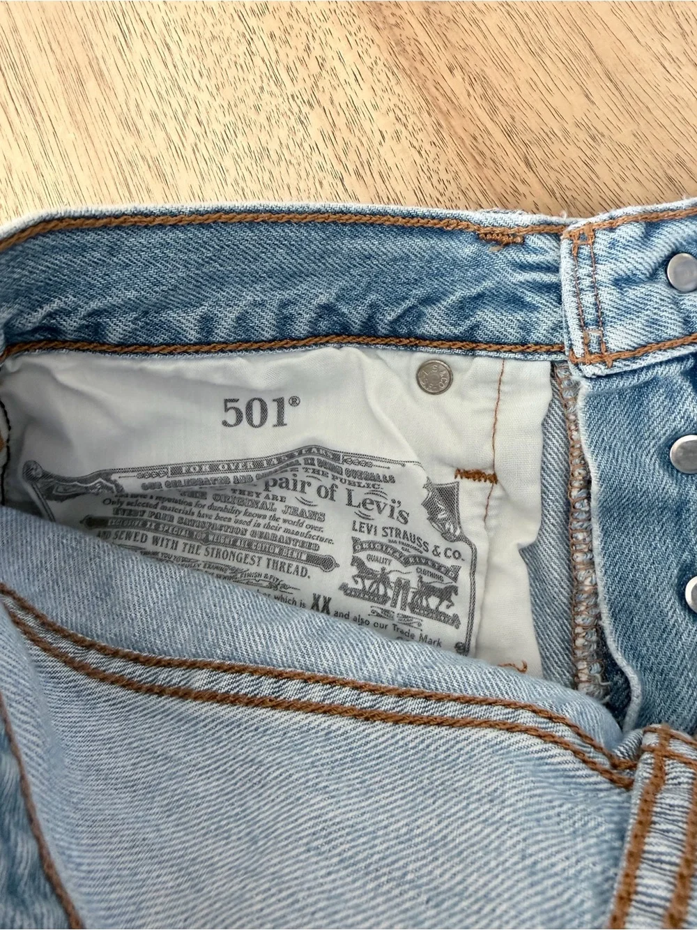 Levi's 501 High-Rise Denim Light Wash Distressed Denim Cutoff Shorts 26